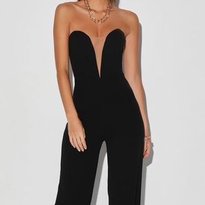 Black Strapless Wide-Leg Jumpsuit